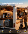 Heavy Duty Portable Power Station 6144Wh With Two 200W Foldable Solar Panels 4200W Output for coffee shop on wheels.