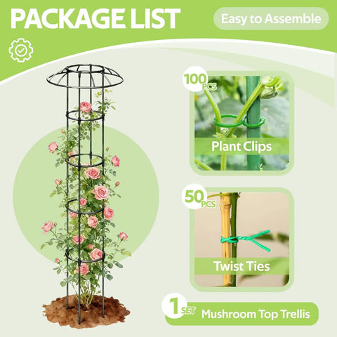 Outdoor Garden Trellis For Climbing Plants With Umbrella Top Round Obelisk 64 Inch Tall Rustproof PE Coated Metal Pipe with roses