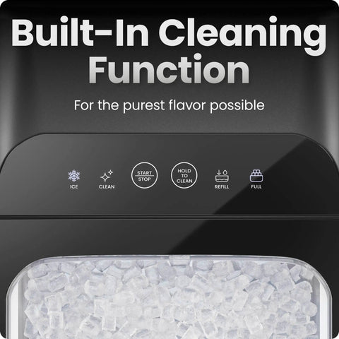 Compact Pebble Ice Maker For Countertop, Nugget Ice Machine That Cranks Out Chewable Pellets In 8 Minutes, Built-In Cleaning