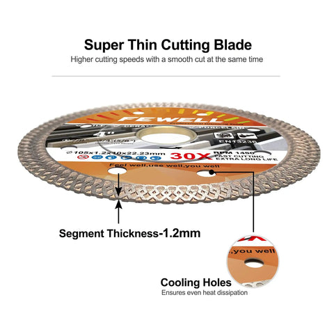 Ultra Thin 4 Inch Porcelain Diamond Tile Blade Turbo Mesh Rim X Teeth For Clean Fast Cuts 3 Pack 1.2mm Thick 10 mm Segment