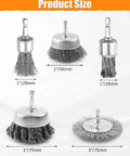 5 Piece Drill Wire Brush Set with One Quarter Inch Hex Shank Heavy Duty Carbon Steel Crimped Bristles multi-size brushes