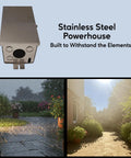 Multi Tap Wall Mount Low Voltage Transformer 12 To 15 Volt 300 Watt UL ETL Listed for garden landscape lighting, stainless steel.