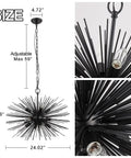 Black Sputnik Starburst Chandelier With 12 Lights 24 Inches Mid Century Firework Pendant Light Fixture size and detail view