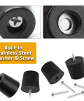 Heavy Duty Round Rubber Furniture Pads With Stainless Steel Mounting Screws Black Non Slip Table Leg Base 32X27X30Mm 12 Pack showing caps and screws.