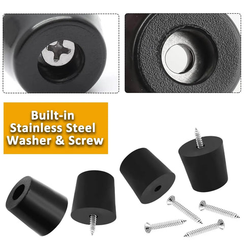 Heavy Duty Round Rubber Furniture Pads With Stainless Steel Mounting Screws Black Non Slip Table Leg Base 32X27X30Mm 12 Pack showing caps and screws.