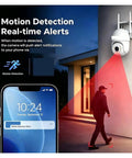 Dope 4K PTZ WiFi Security Camera With Smart Auto Tracking And Dual Night Vision Smooth Ball Design detecting motion with alerts.