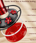 Heavy Duty 24 Oz Hummingbird Feeder For Outdoors Hangin With Thick Glass And Floral Decals, Leak Resistant Metal Base