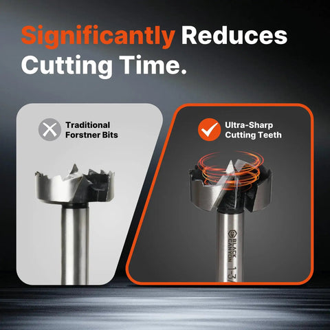 Comparison of Workhorse 14 Piece Forstner Bit Set showcasing ultra-sharp cutting teeth for efficient wood drilling.