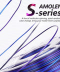 Close-up of Silk Multicolor Rainbow PLA Filament Bundle for 3D Printing, showing vibrant blue and purple color changes in spool.