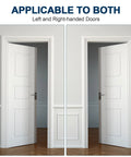 Two white paneled interior doors in frames, one opened to the left and one to the right.