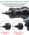 Heavy Duty Cordless Rivet Nut Gun With Automatic Pop Rivet Action And M3 M12 Inserts powered for one-click riveting and automatic nail removal.