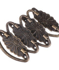 Four antique alloy drawer ring pull handles in vintage black finish for cabinets, dressers, and wooden boxes with screws, 4 pack.