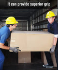 Workers wearing Spandex Liner Nitrile Coated Work Gloves NP1001 carrying a box in a truck, showcasing superior grip and dexterity.