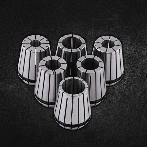 Rock Solid High Precision ER32 Spring Collet Set 6 Pcs For CNC Milling And Lathe Tools featuring six 65Mn steel collets on black background