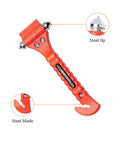 Amazon Basics orange emergency car escape tool with steel tip window breaker and seatbelt cutter, protective bracket