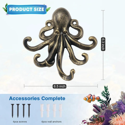 Tough As Nails 2 Pack Octopus Wall Hooks Heavy Duty Cast Iron 5 Arm Design Holds Up To 55 Lbs Antique Bronze Finish 6.5 inch