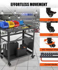 Heavy Duty Welding Table With Smooth Roll Casters 36 By 24 Inch Industrial Steel Workbench 1200 Lb Load Rating features tool organization and locking casters.