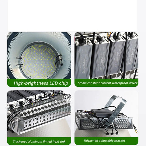 400W LED Construction Site Light, 6000K White Light Outdoor Flood Light components including LED chip, driver, heat sink, and bracket.