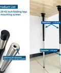 Heavy Duty Rock Solid Foldable Table Legs Set Two Adjustable Height Stand Badass For Diy Desks, showing detailed leg dimensions and mounting screws.