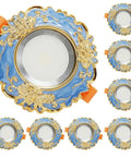 JUDYSSY Vintage Resin Downlight Round Recessed Lighting Housing Trim Kits LED Round Ceiling Light Kit Ceiling Lights Fixture Or Flat Baffle Trim,Blue-7W with floral design and gold accents.
