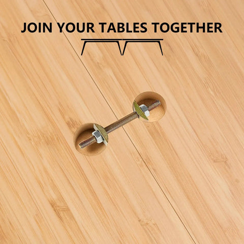 Heavy Duty Countertop Connectors Plug And Play Bed Rail Joiners 12 Pack Miter Draw Bolts on bamboo surface to join tables.
