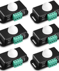 6 Pack 12V 24V PIR Sensor Motion Detector LED Light Switch For Flexible LED Strip Lights Black Infrared Sensing Auto On Off Timer Controller Easy DIY Installation For Home Office And Garage