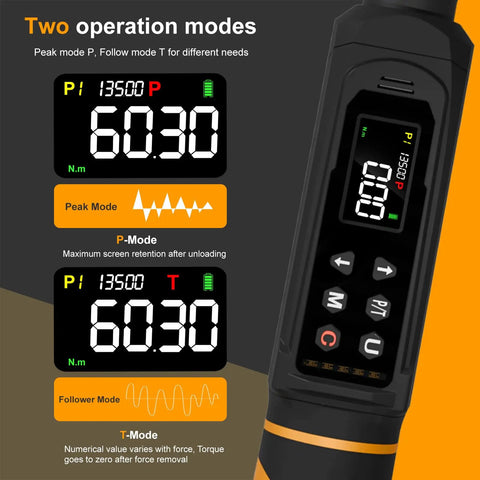 Digital Torque Wrench Three Eighths Inch Drive With Wide Range 1.5 To 99.5 Foot Pounds 6.8 To 135 Newton Meters display screen