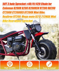 Side view of 50T High Speed Rear 3 Hole Sprocket for Mini Bikes, compatible with Coleman B200R B200R with 40 41 420 chain installed.