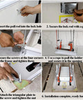 Installation steps of Heavy Duty Electric Pull Down Attic Ladder Telescoping Folding Loft Stairs with tools and parts.