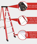 Heavy Duty Fiberglass Step Ladder Built Like A Tank With An Insanely Solid 500 Pound Weight Rating Non Conductive Design For Electricians And Weekend Warriors Doing Real Work showing top tool holder and spreader steps.