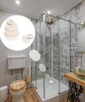 Rubber Bath Tub Drain Stoppers 4pcs with Pull Ring for Basins displayed in modern bathroom setting with shower enclosure and toilet.