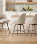Set of 3 Counter Height Bar Stools with Backs, Modern Mid Century Swivel Chairs on Wood Legs, 26 Inch Seat Height for Kitchen Island