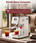 Top Shelf Dual Boiler Espresso Machine With 58 MM Commercial Brew Head And Powerful Steam Wand For Killer Crema And Easy Home Barista Shots In Classic Ivory, showcasing cold brew feature.