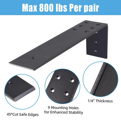 Rock Solid 10 Inch Countertop Support Brackets 3 Pack Built Tough Steel with 9 holes for wall mounting up to 800 lbs