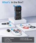 Pro Grade LCR Meter 100kHz With 19999 Counts and included accessories: data cable, shorting plate, Kelvin test clip, test leads.