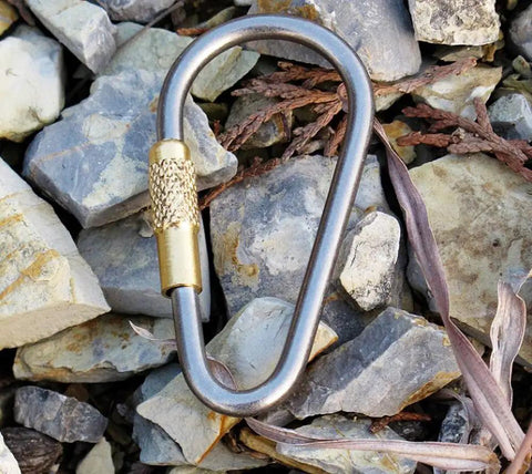 Mini Titanium Locking Carabiner Set Of 5 Ultra Lightweight D Ring Clips For Keys Ropes Water Bottles And Cords Rust Free And Easy To Clip Made For Grab And Go Outdoor And Indoor Use on rocks