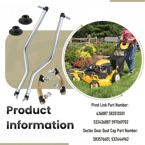 Adjustable LH/RH Steering Drag Link Set for Lawn Mower - Left and Right Drag Links, Pivot Link, Dust Cap - Compatible With Husqvarna Craftsman Poulan Pro Mowers - Replaces 436884 436885 436887 and 532436884 532436885 532436887. Steel mower steering linkage set with dust caps.