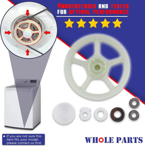 Heavy Duty Washer Thrust Bearing Replacement Kit 12002213 for Common Front Top Load Washing Machines shown with parts layout