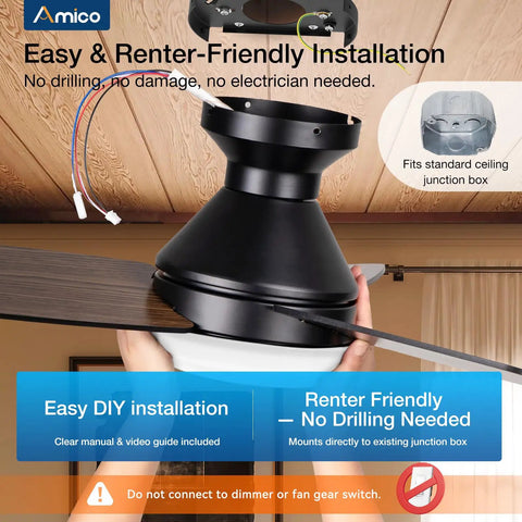 Installation kit for 42 Inch Low Profile Ceiling Fan With Light And Remote Flush Mount Reversible Blades Dimmable 3 CCT