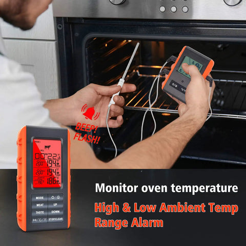 Wireless Meat Thermometer For Grilling And Smoking With 3 Probes, Digital Remote Monitor Up To 490 Feet, oven use display