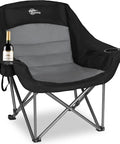 Oversized XL Camping Chair For Adults Built Tough 500 Lb Capacity with padded headrest and cup holder, unfolded view.