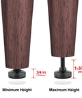 Heavy Duty Furniture Levelers Set 4 Pack Adjustable Leg Levelers showing minimum and maximum height adjustments.