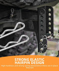 Heavy Duty Hitch Pins R Clips and Spring Retaining Wire Hair Pins installed on a trailer hitch, 3.5mm diameter, galvanized steel.