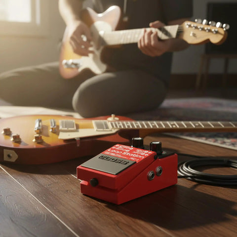 Guitarist using Compact Loop Pedal With 24 Segment Circular LED Indicator For Quick Rec Overdub And Play Status Up To 12 Minutes