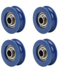 U-Groove POM Pulley Set Of 4, 5Mm Bore, 25Mm OD, Heavy Duty Track Roller For CNC And 3D Printer Motion, Rock-Solid, Low Friction Rotation, 30Kg Load Capacity, Ready For Easy Shaft Mount blue U-groove pulleys