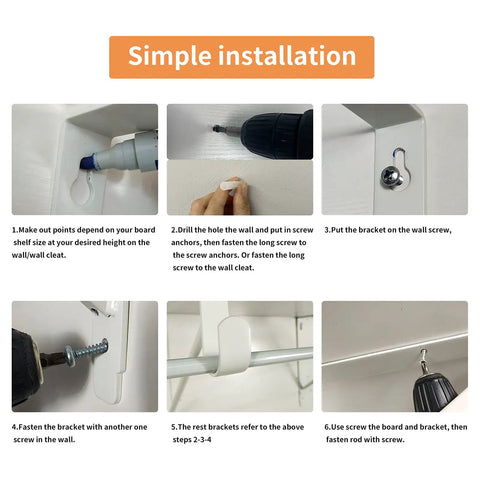 Installation process for Four Pack White Heavy Duty Closet Rod Brackets And Shelf Supports, showcasing step-by-step instructions