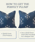 Dark Blue Floral Chinoiserie Pillow Cover 20-Inch Square Throw Pillow Case for Coastal Grandmillennial Decor Navy and White Block Print Accent for Living Room Durable Upholstery Fabric, 20x20 cover with 22x22 insert