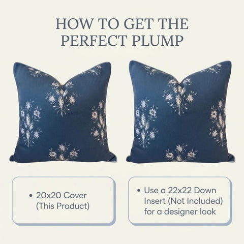 Dark Blue Floral Chinoiserie Pillow Cover 20-Inch Square Throw Pillow Case for Coastal Grandmillennial Decor Navy and White Block Print Accent for Living Room Durable Upholstery Fabric, 20x20 cover with 22x22 insert