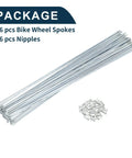 Bike Wheel Spokes Set, 14G, 265mm Length, Carbon Steel Galvanized With Silver Tone Nipples, 1 Pack, shown with 36 pieces