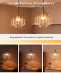 Total Game Changer Two Piece Crystal Chandelier Set Battery Powered With Zero Hassle Setup Remote Control Dimmable Rgb Pendant Lights For Living Rooms Or Covered Patios Smooth Vibes Lasting Sixty Hours showing dimmable lights with acrylic crystals in various brightness settings.